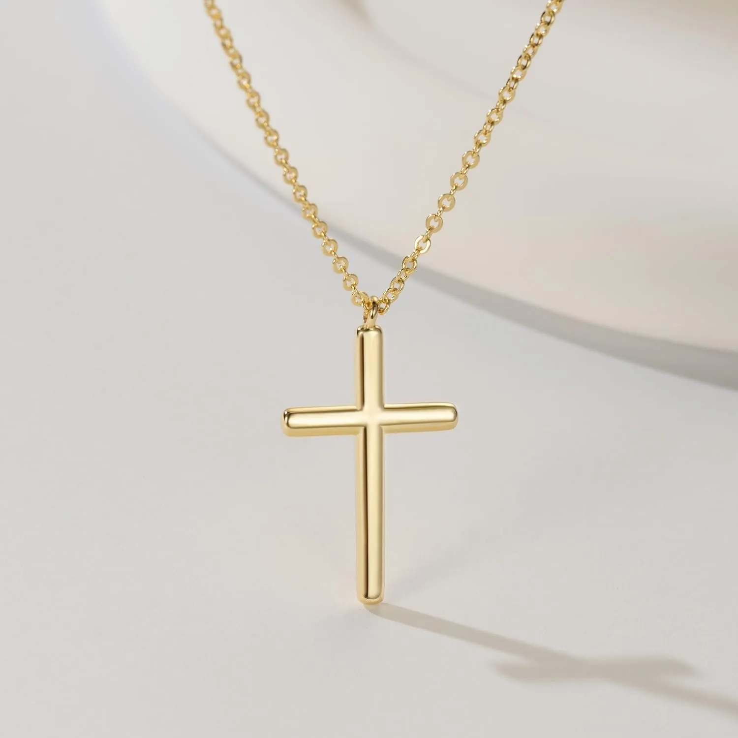NEARLAND Cross Necklace for Women 14K Gold Cross Necklaces for Women Simple Gold Chain Faith Pendant Necklace 20/28/33mm