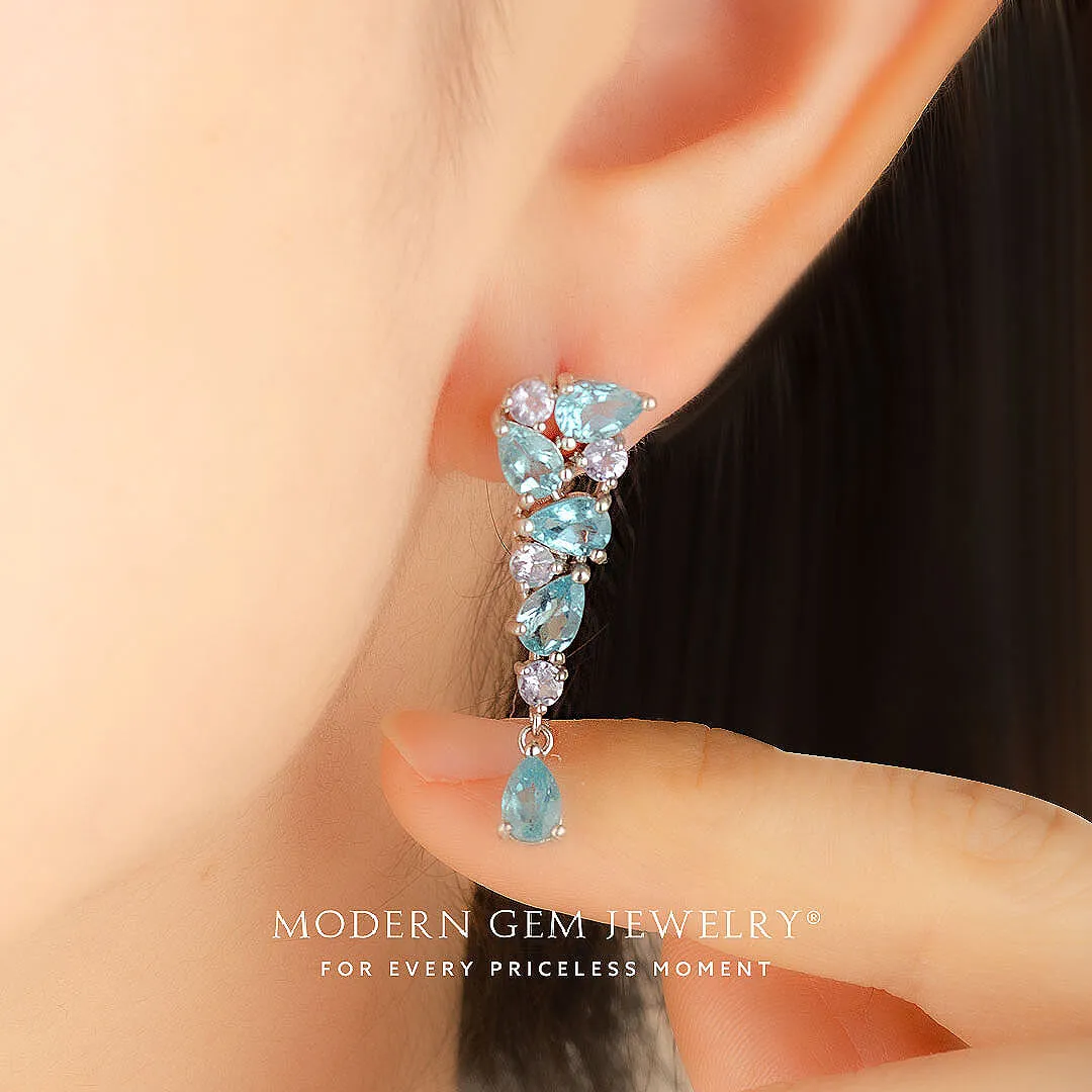 Neon Blue Earrings with Apatite and Tanzanite