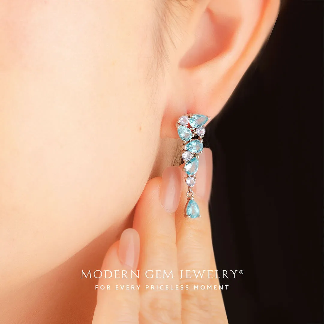 Neon Blue Earrings with Apatite and Tanzanite