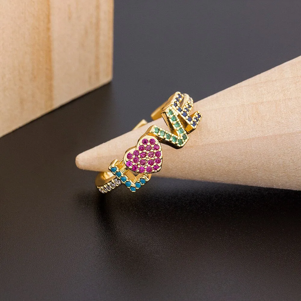 New Adjustable Gold Color Romantic Love Rings for Women