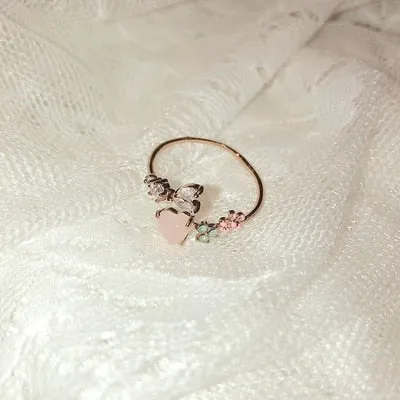New Korean Sweet Heart Flower Cubic Zircon Adjustable Rings For Women.