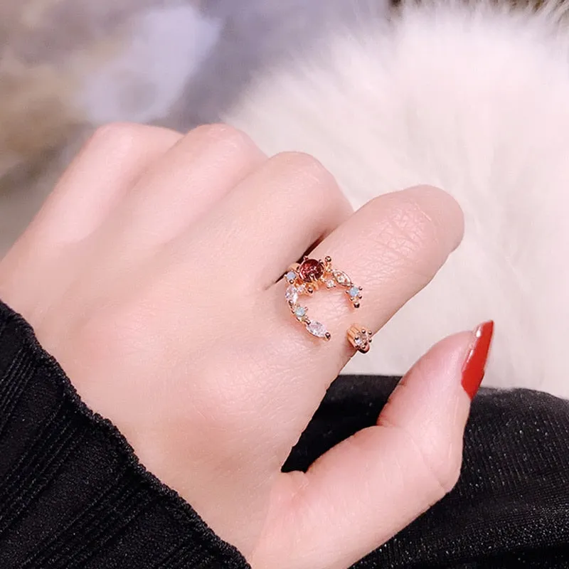 New Korean Sweet Heart Flower Cubic Zircon Adjustable Rings For Women.