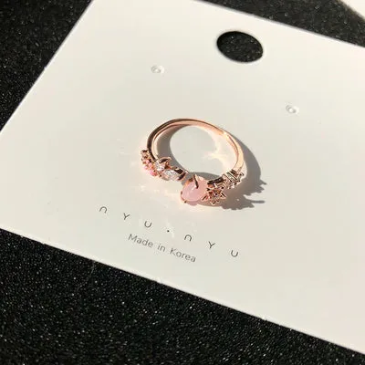 New Korean Sweet Heart Flower Cubic Zircon Adjustable Rings For Women.