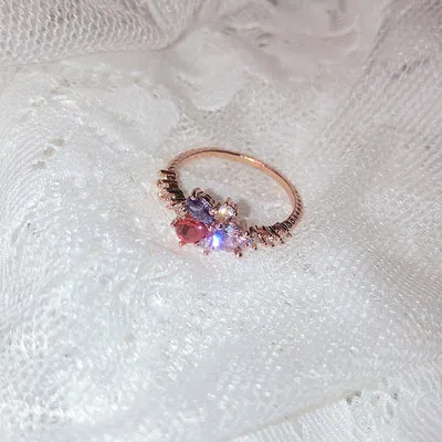 New Korean Sweet Heart Flower Cubic Zircon Adjustable Rings For Women.