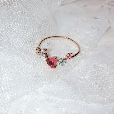 New Korean Sweet Heart Flower Cubic Zircon Adjustable Rings For Women.
