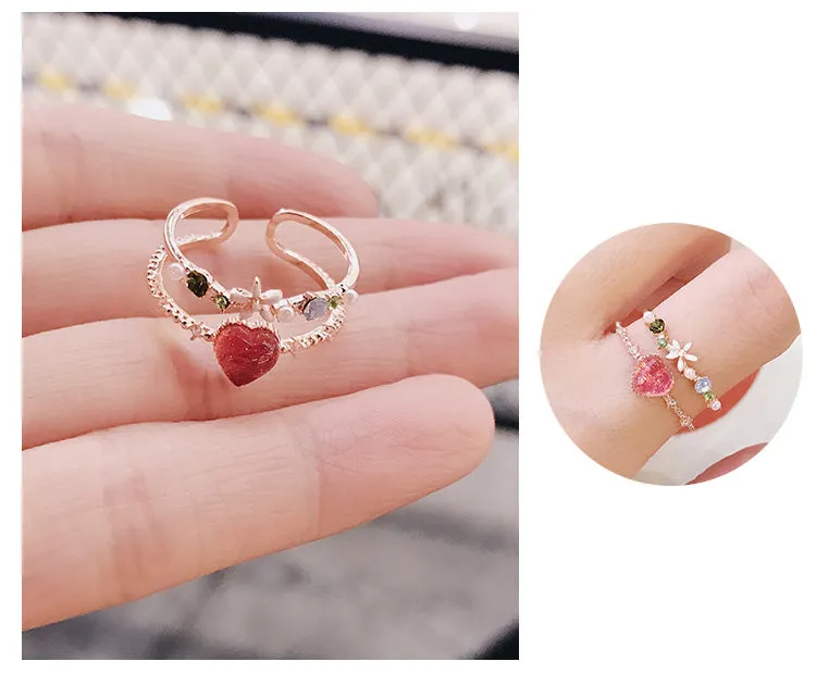 New Korean Sweet Heart Flower Cubic Zircon Adjustable Rings For Women.