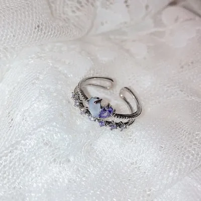 New Korean Sweet Heart Flower Cubic Zircon Adjustable Rings For Women.