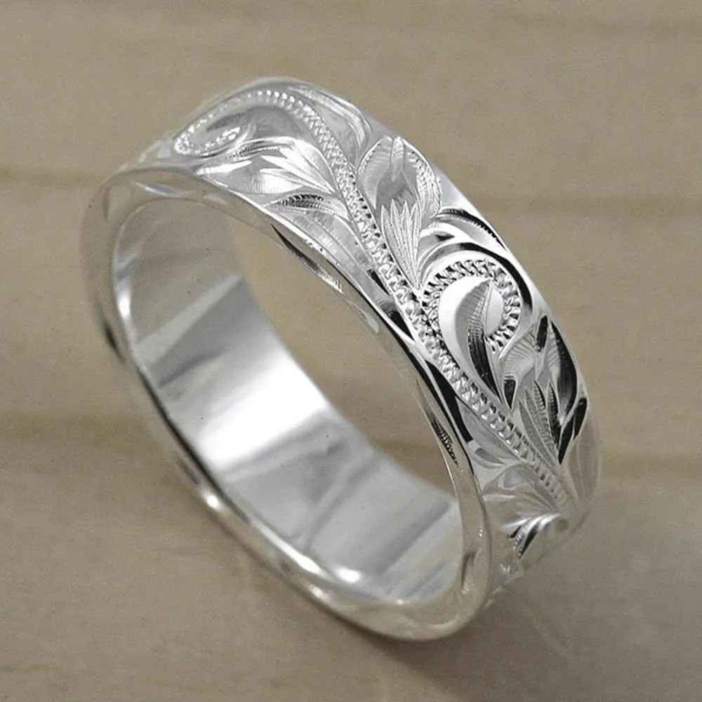New Trendy Engraved Flower Leaf Pattern Ring