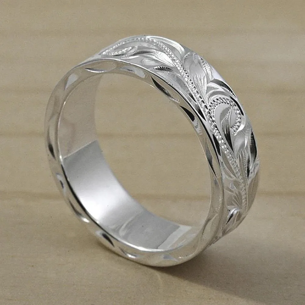 New Trendy Engraved Flower Leaf Pattern Ring