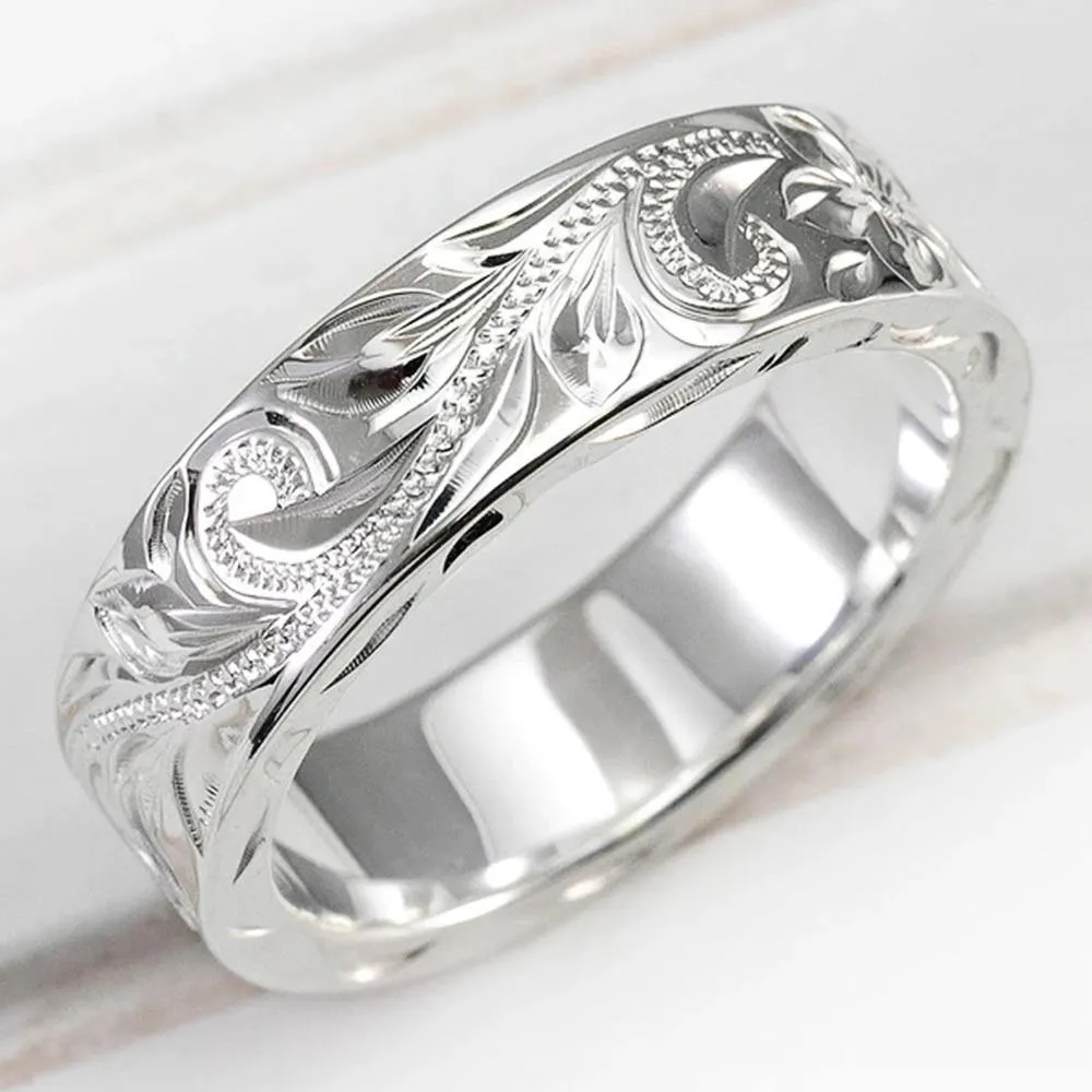 New Trendy Engraved Flower Leaf Pattern Ring