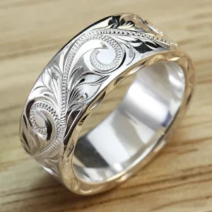 New Trendy Engraved Flower Leaf Pattern Ring