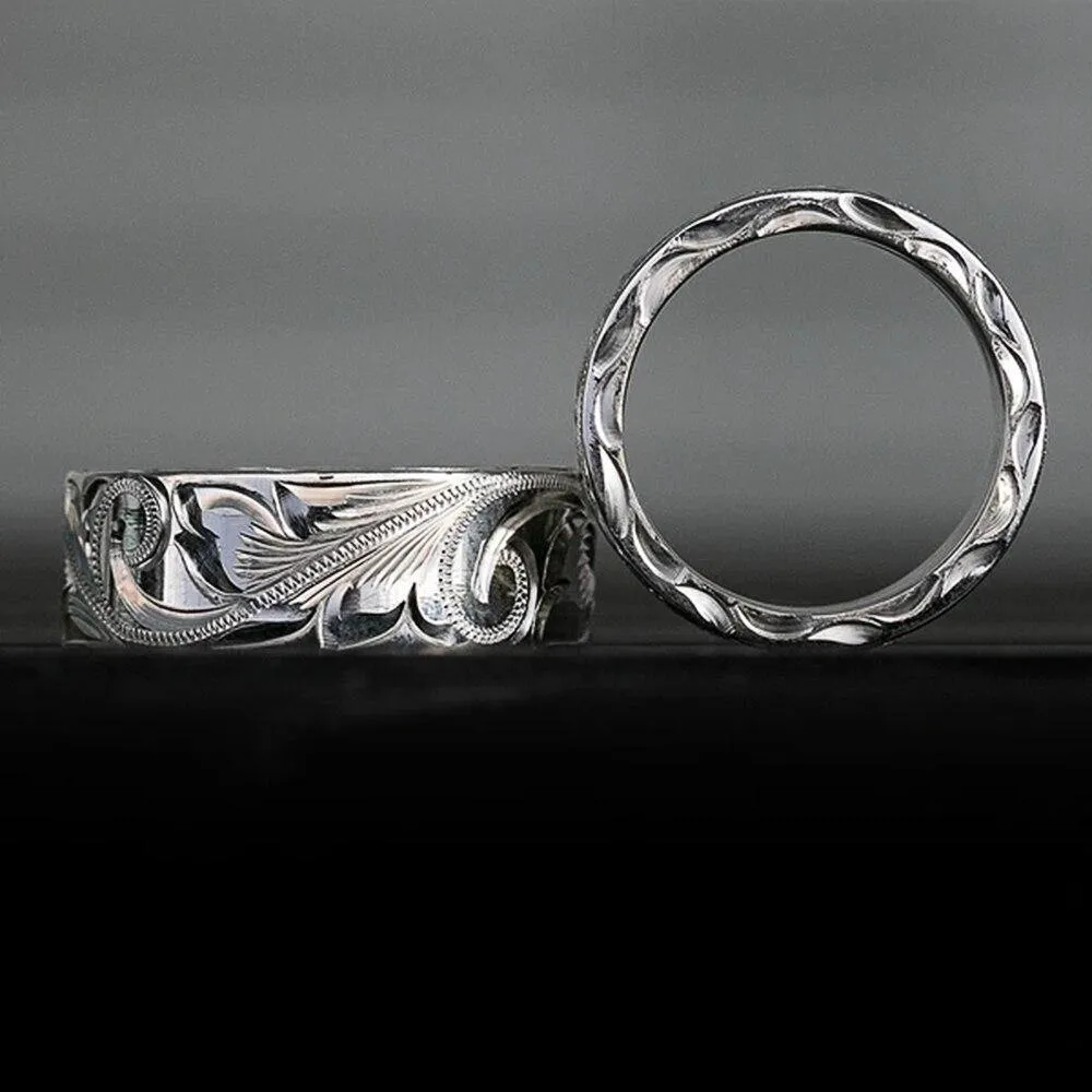 New Trendy Engraved Flower Leaf Pattern Ring