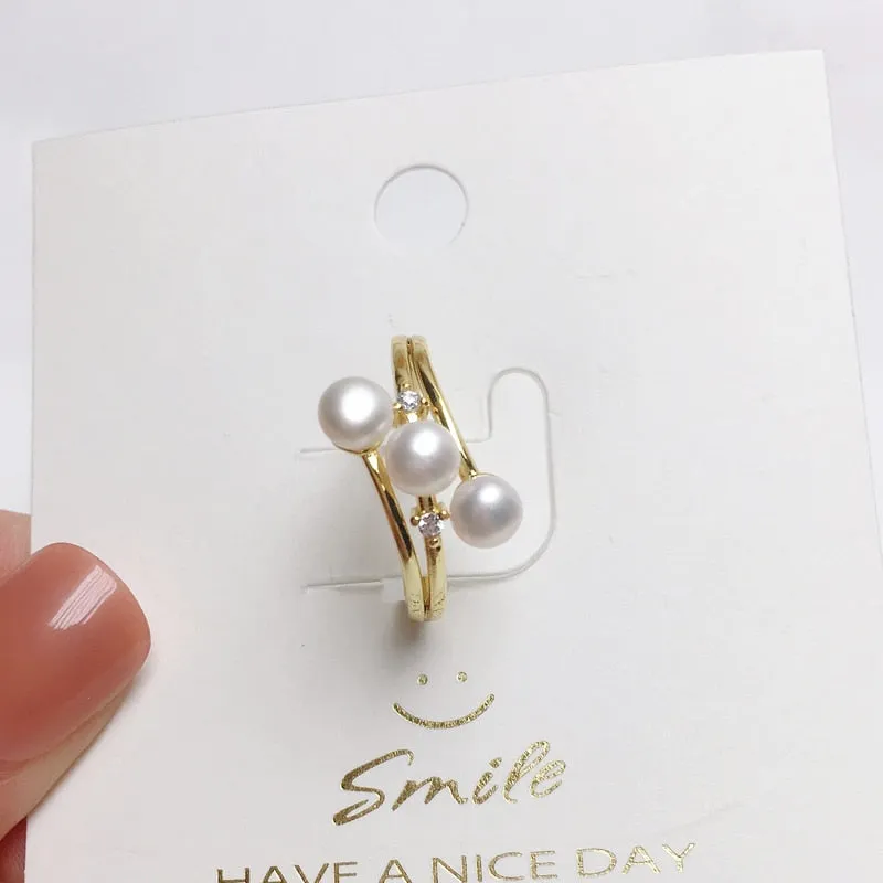 New Trendy Fine Pearl Ring Many Pearls Real Natural Pearl 925 Sterling Silver Ring