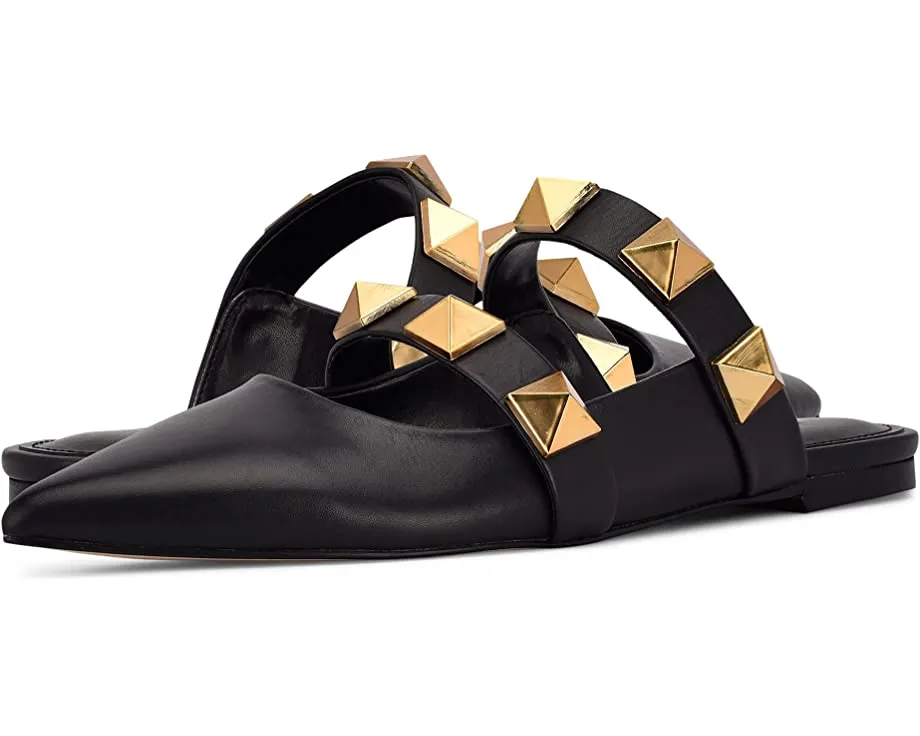Nine West Dua Black Slip On Pointed Closed Toe Pyramid Embellished Detailed Mule