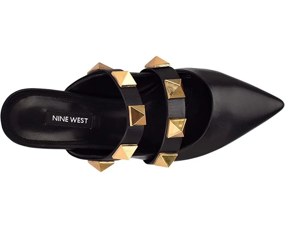 Nine West Dua Black Slip On Pointed Closed Toe Pyramid Embellished Detailed Mule