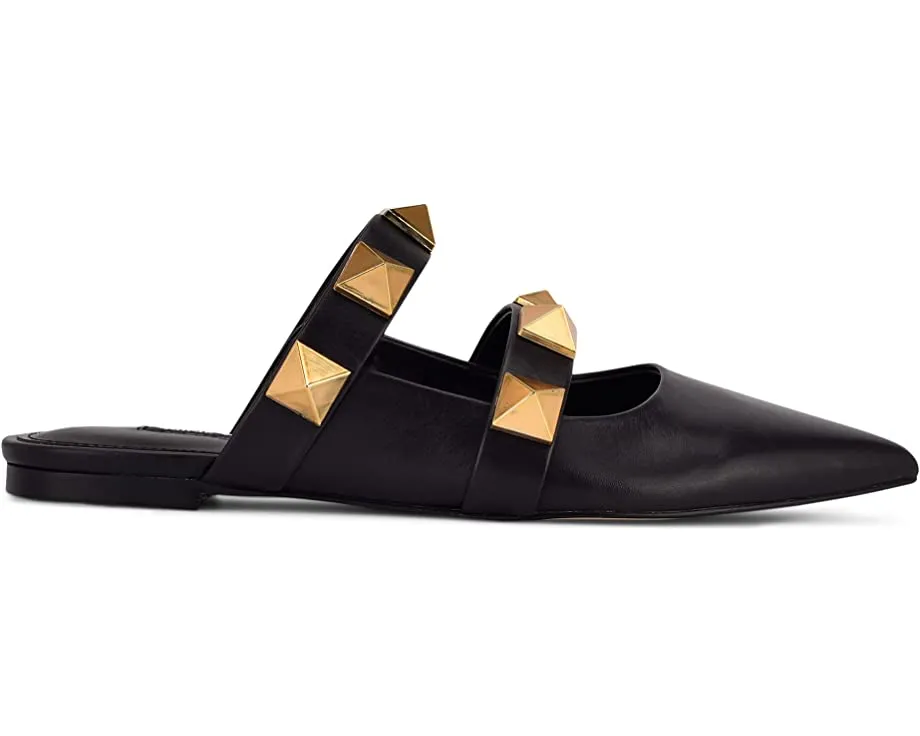 Nine West Dua Black Slip On Pointed Closed Toe Pyramid Embellished Detailed Mule