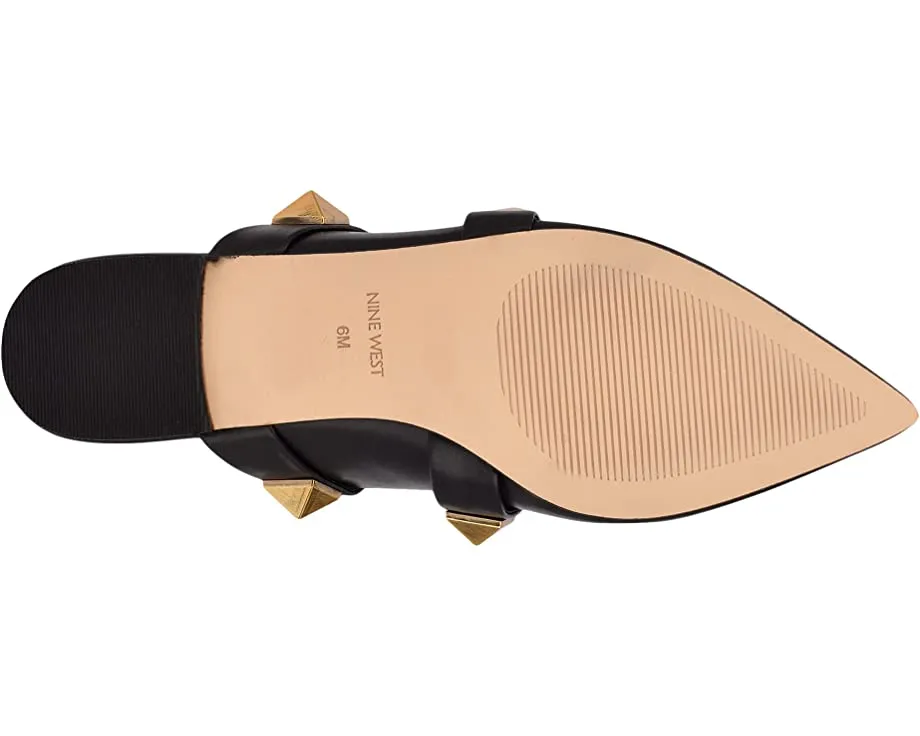 Nine West Dua Black Slip On Pointed Closed Toe Pyramid Embellished Detailed Mule