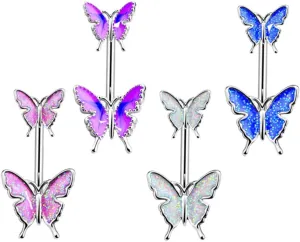 NOLITOY 4Pcs Butterflies Belly Button Rings for Women Chic Navel Piercing Bars Body Jewelry with Comfortable High Polished Surface Choice for Unique Style