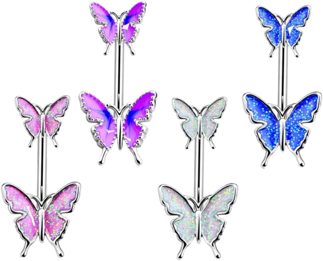 NOLITOY 4Pcs Butterflies Belly Button Rings for Women Chic Navel Piercing Bars Body Jewelry with Comfortable High Polished Surface Choice for Unique Style