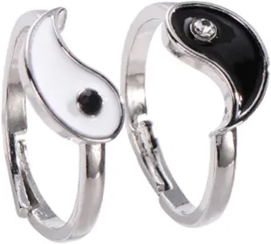 NOLITOY Adjustable Women's Ring Chinese Bagua Style Open Ring Spacers Fashion Jewelry for Couples Black White Set