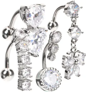 NOLITOY Belly Button Ring Set 4pcs Long Bar Navel Piercing Jewelry Women's Belly Rings Shiny and Comfortable for Summer Vacation Beach for Girlfriend Sister Daughter