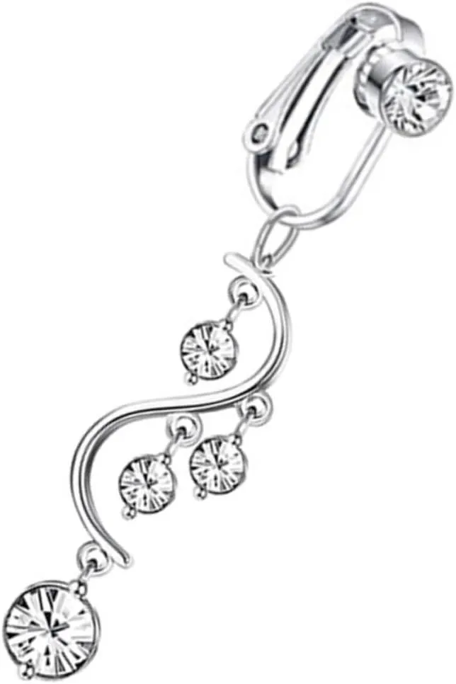 Non Piercing Belly Button Ring Women's Stainless Steel Navel Jewelry Sparkling Rhinestones