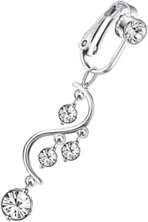 Non Piercing Belly Button Ring Women's Stainless Steel Navel Jewelry Sparkling Rhinestones