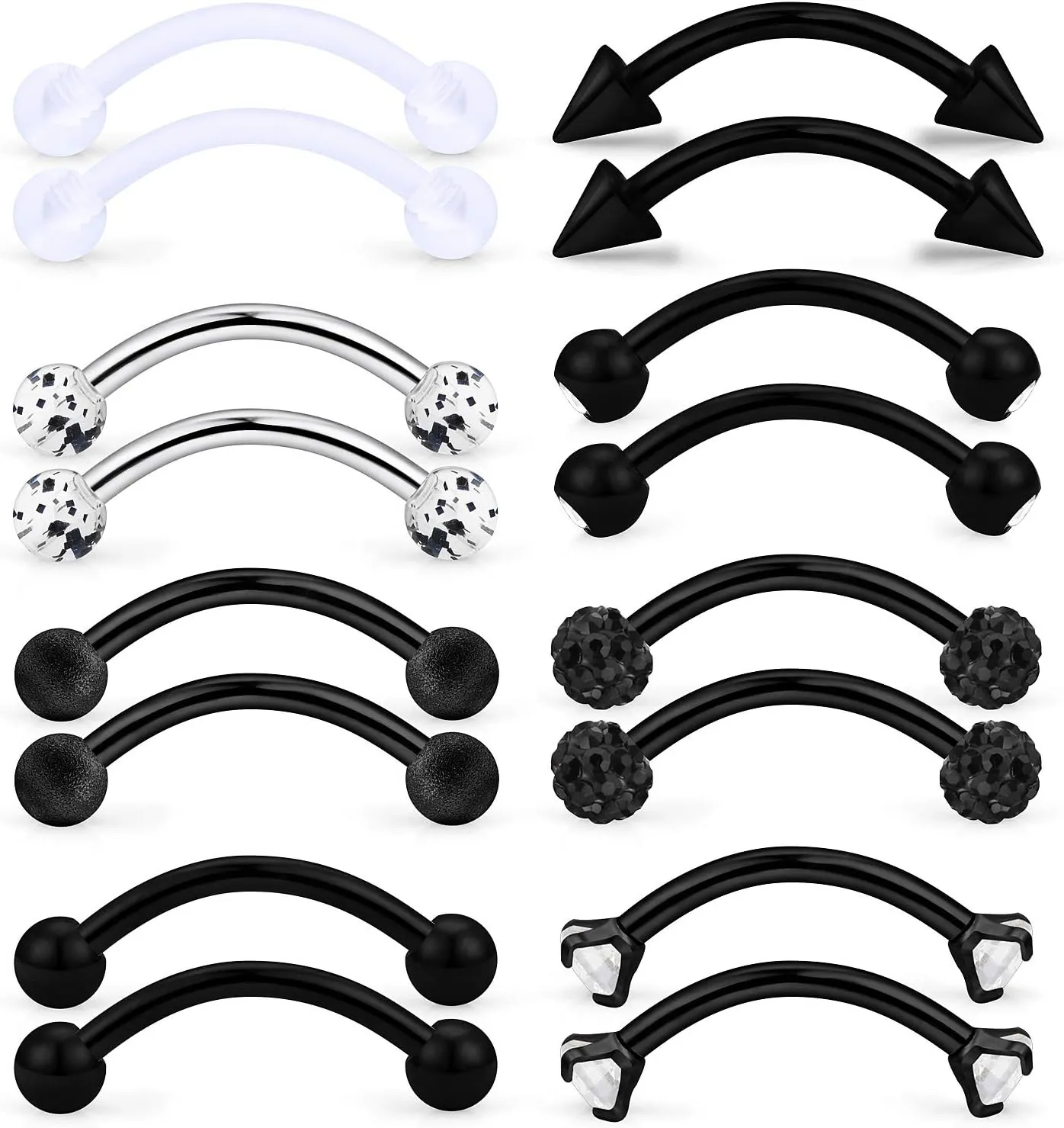 Ocptiy 16G Eyebrow Piercing Jewelry Surgical Steel Curved Barbells Eyebrow Ring Vertical Labret Lip Jewelry Snake Eyes Tongue Rings Ear Rook Navel Small Belly Button Ring for Women Men 8mm 10mm