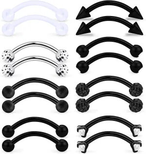 Ocptiy 16G Eyebrow Piercing Jewelry Surgical Steel Curved Barbells Eyebrow Ring Vertical Labret Lip Jewelry Snake Eyes Tongue Rings Ear Rook Navel Small Belly Button Ring for Women Men 8mm 10mm