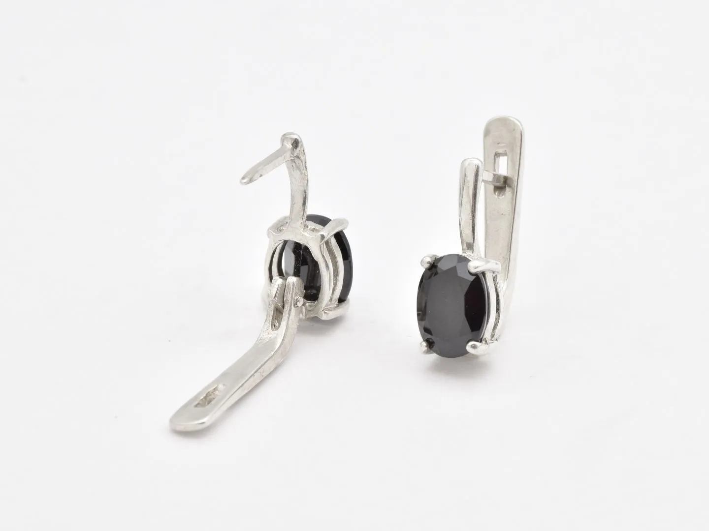 Onyx Silver Earrings, Natural Oynx Earrings, Solitaire Onyx Studs