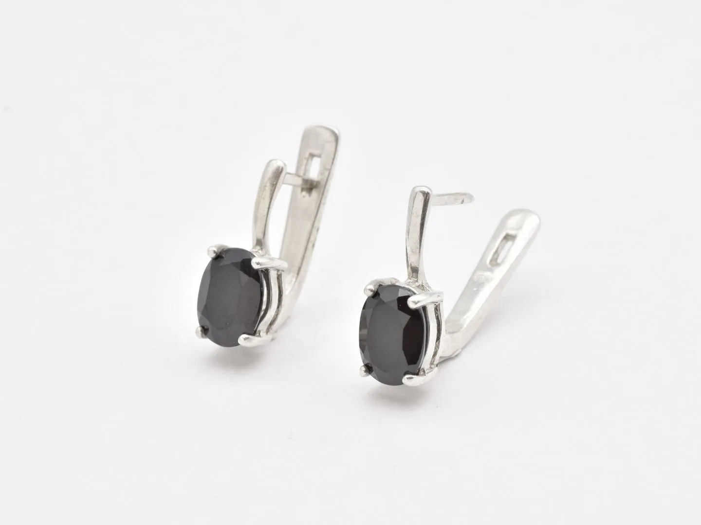 Onyx Silver Earrings, Natural Oynx Earrings, Solitaire Onyx Studs