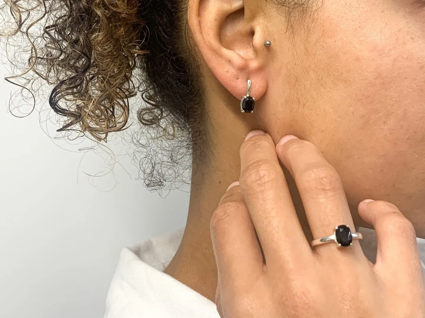 Onyx Silver Earrings, Natural Oynx Earrings, Solitaire Onyx Studs