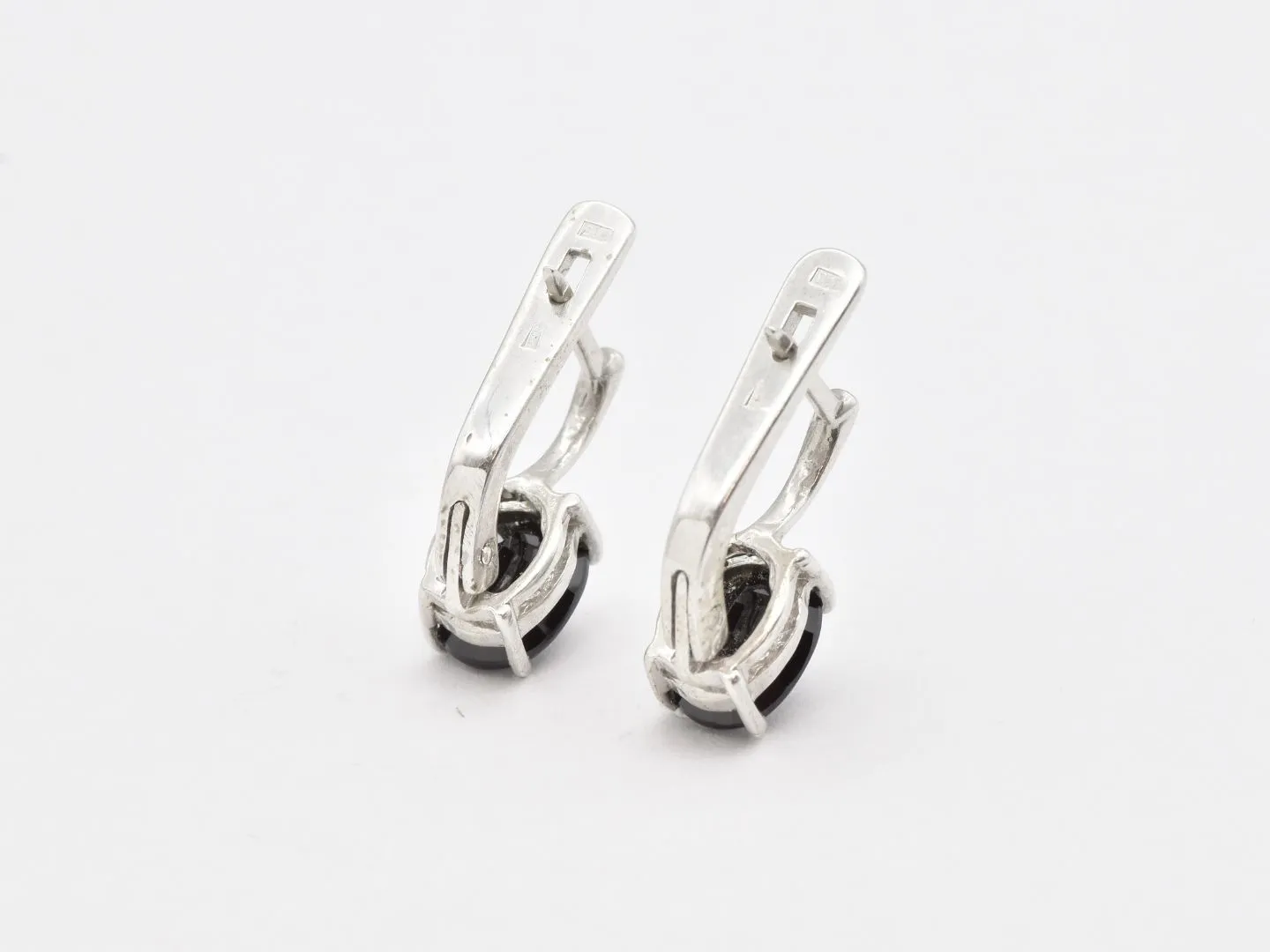 Onyx Silver Earrings, Natural Oynx Earrings, Solitaire Onyx Studs