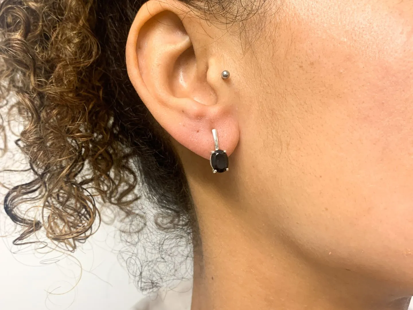 Onyx Silver Earrings, Natural Oynx Earrings, Solitaire Onyx Studs