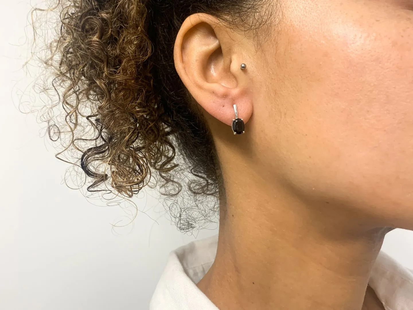 Onyx Silver Earrings, Natural Oynx Earrings, Solitaire Onyx Studs