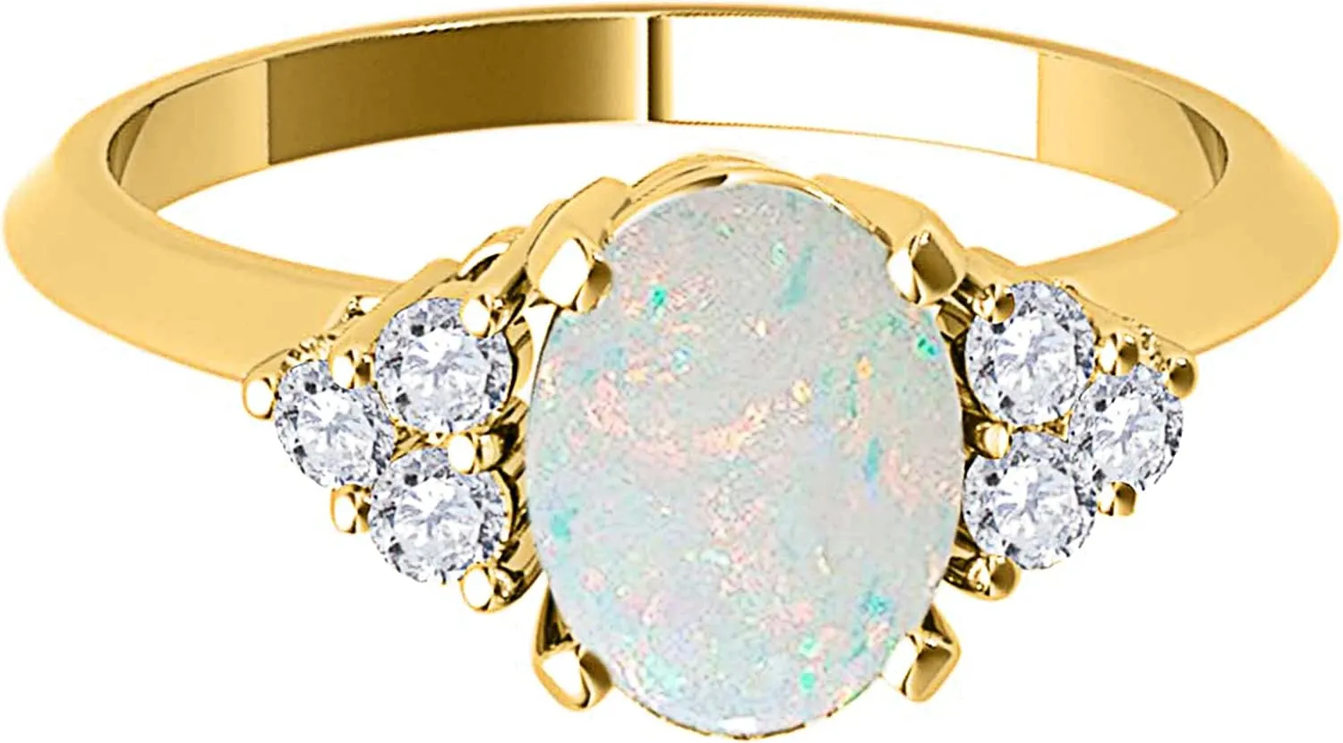 Opal Gemstone Engagement Rings for Women |10K Yellow gold 1.53 carat Gray Color Round Cut Prong Setting Genuine Diamond Wedding Jewelry Collection