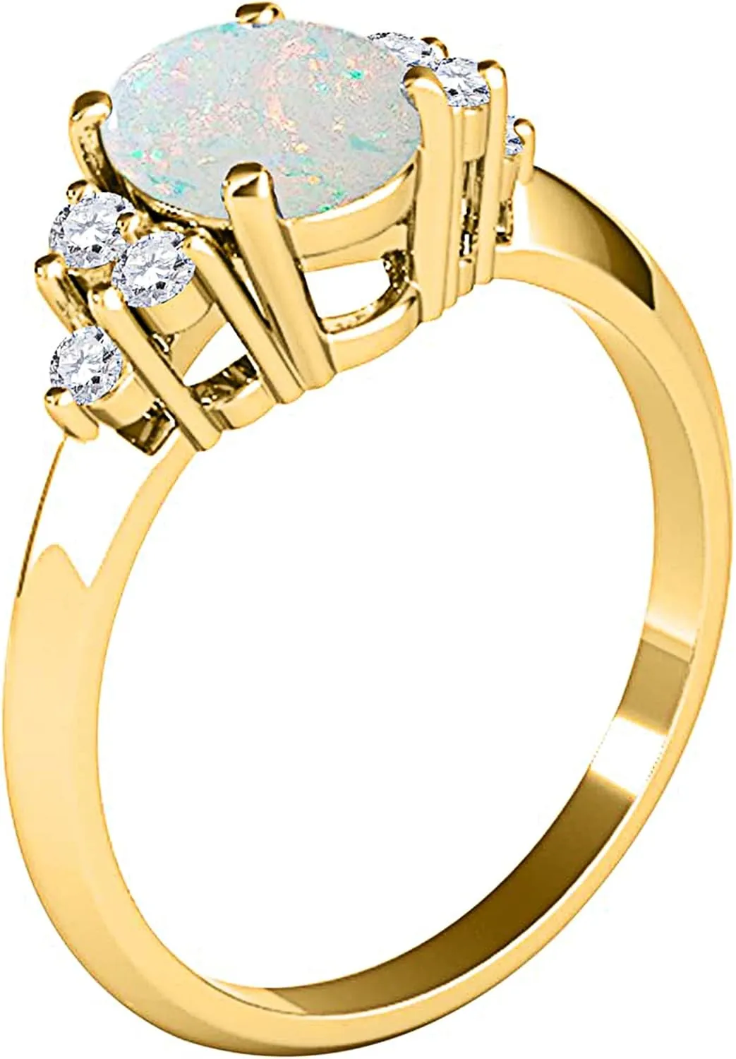 Opal Gemstone Engagement Rings for Women |10K Yellow gold 1.53 carat Gray Color Round Cut Prong Setting Genuine Diamond Wedding Jewelry Collection