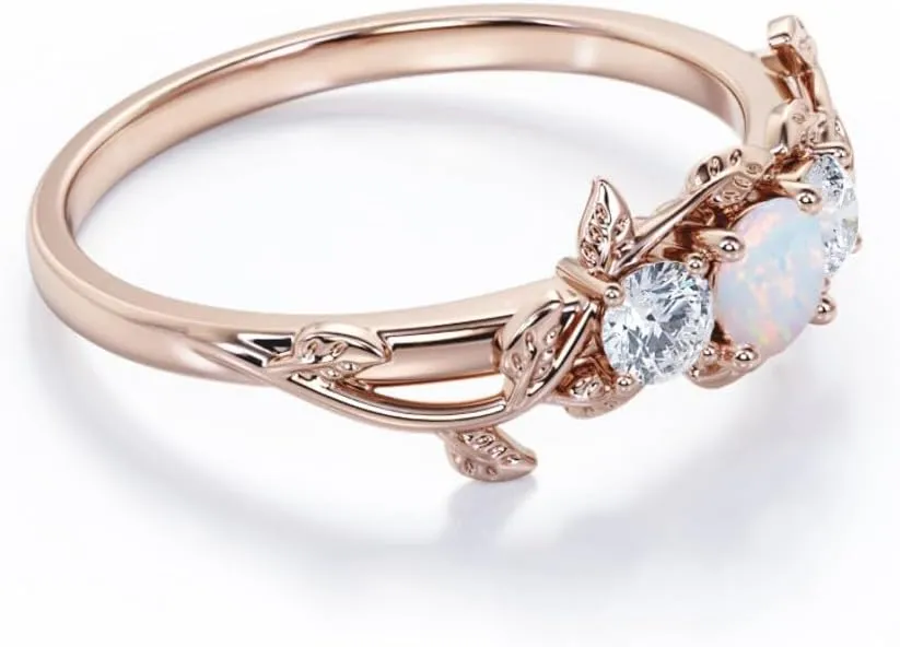 Opal Rings Sterling Silver Wedding Rings for Women, White Opal Engagement Promise Band Ring Anniversary Promise Rings for Her with Free Engraving