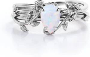 Opal Rings Sterling Silver Wedding Rings for Women, White Opal Engagement Promise Band Ring Anniversary Promise Rings for Her with Free Engraving