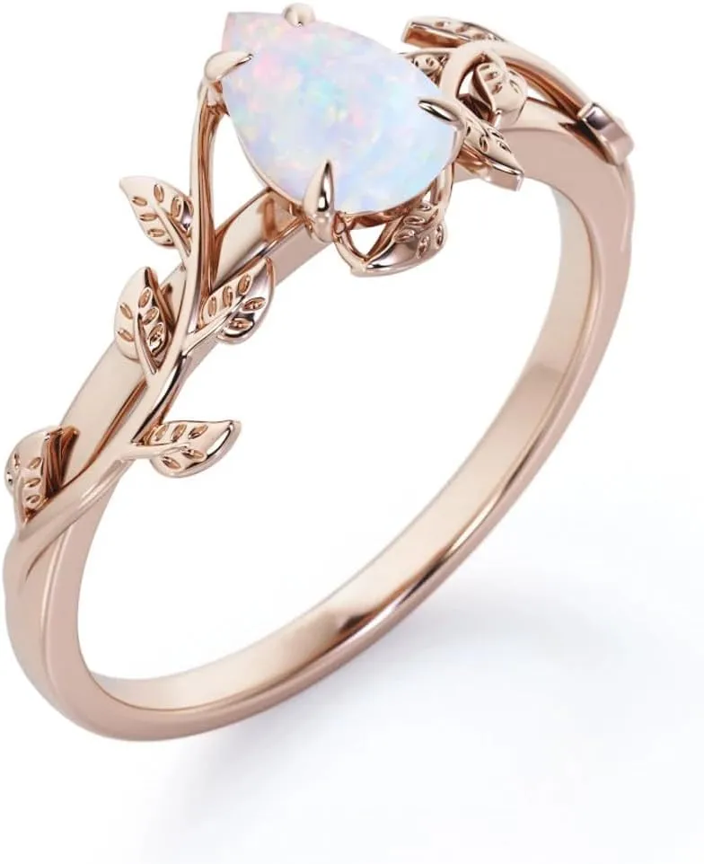 Opal Rings Sterling Silver Wedding Rings for Women, White Opal Engagement Promise Band Ring Anniversary Promise Rings for Her with Free Engraving