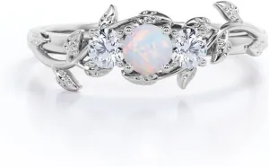 Opal Rings Sterling Silver Wedding Rings for Women, White Opal Engagement Promise Band Ring Anniversary Promise Rings for Her with Free Engraving