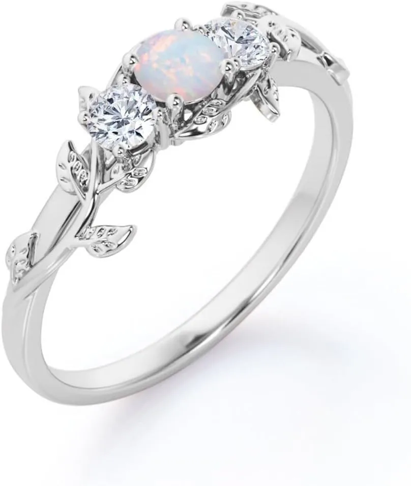 Opal Rings Sterling Silver Wedding Rings for Women, White Opal Engagement Promise Band Ring Anniversary Promise Rings for Her with Free Engraving