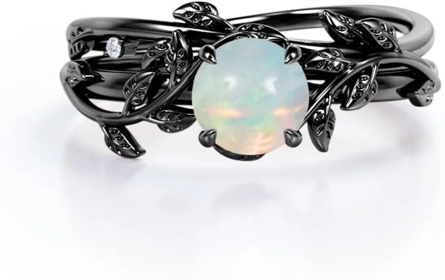 Opal Rings Sterling Silver Wedding Rings for Women, White Opal Engagement Promise Band Ring Anniversary Promise Rings for Her with Free Engraving