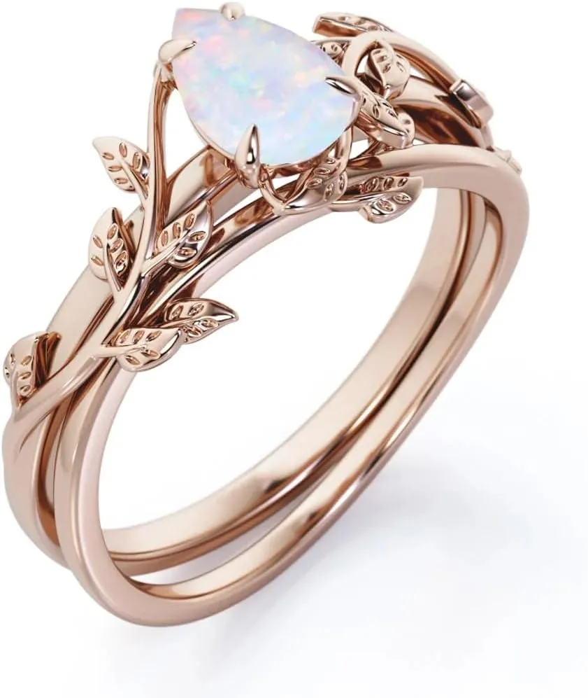 Opal Rings Sterling Silver Wedding Rings for Women, White Opal Engagement Promise Band Ring Anniversary Promise Rings for Her with Free Engraving