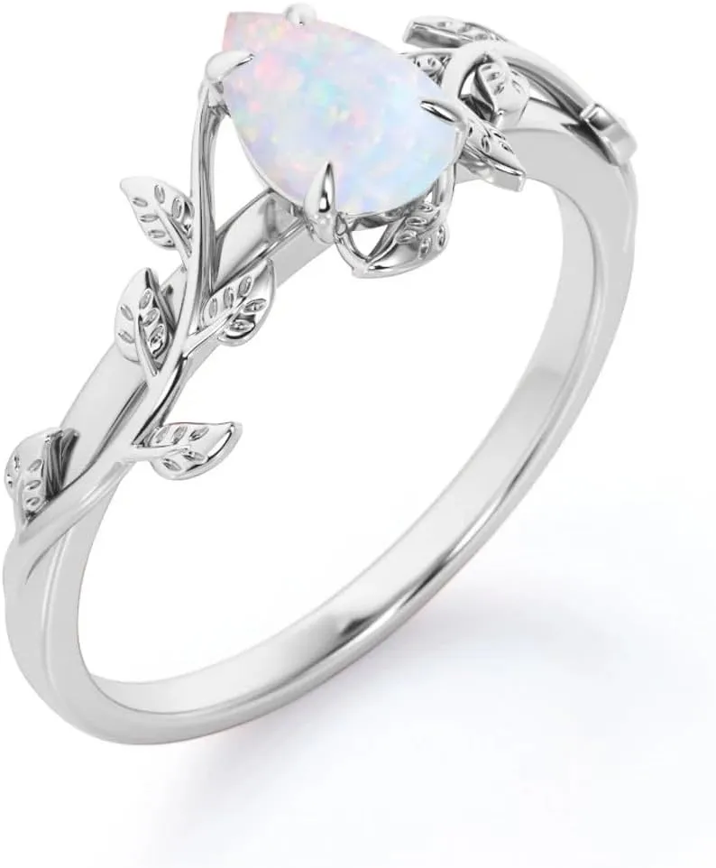 Opal Rings Sterling Silver Wedding Rings for Women, White Opal Engagement Promise Band Ring Anniversary Promise Rings for Her with Free Engraving