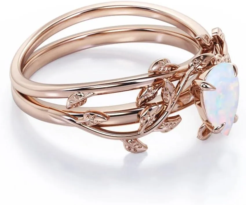Opal Rings Sterling Silver Wedding Rings for Women, White Opal Engagement Promise Band Ring Anniversary Promise Rings for Her with Free Engraving