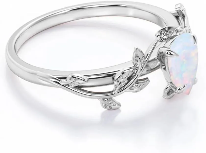 Opal Rings Sterling Silver Wedding Rings for Women, White Opal Engagement Promise Band Ring Anniversary Promise Rings for Her with Free Engraving