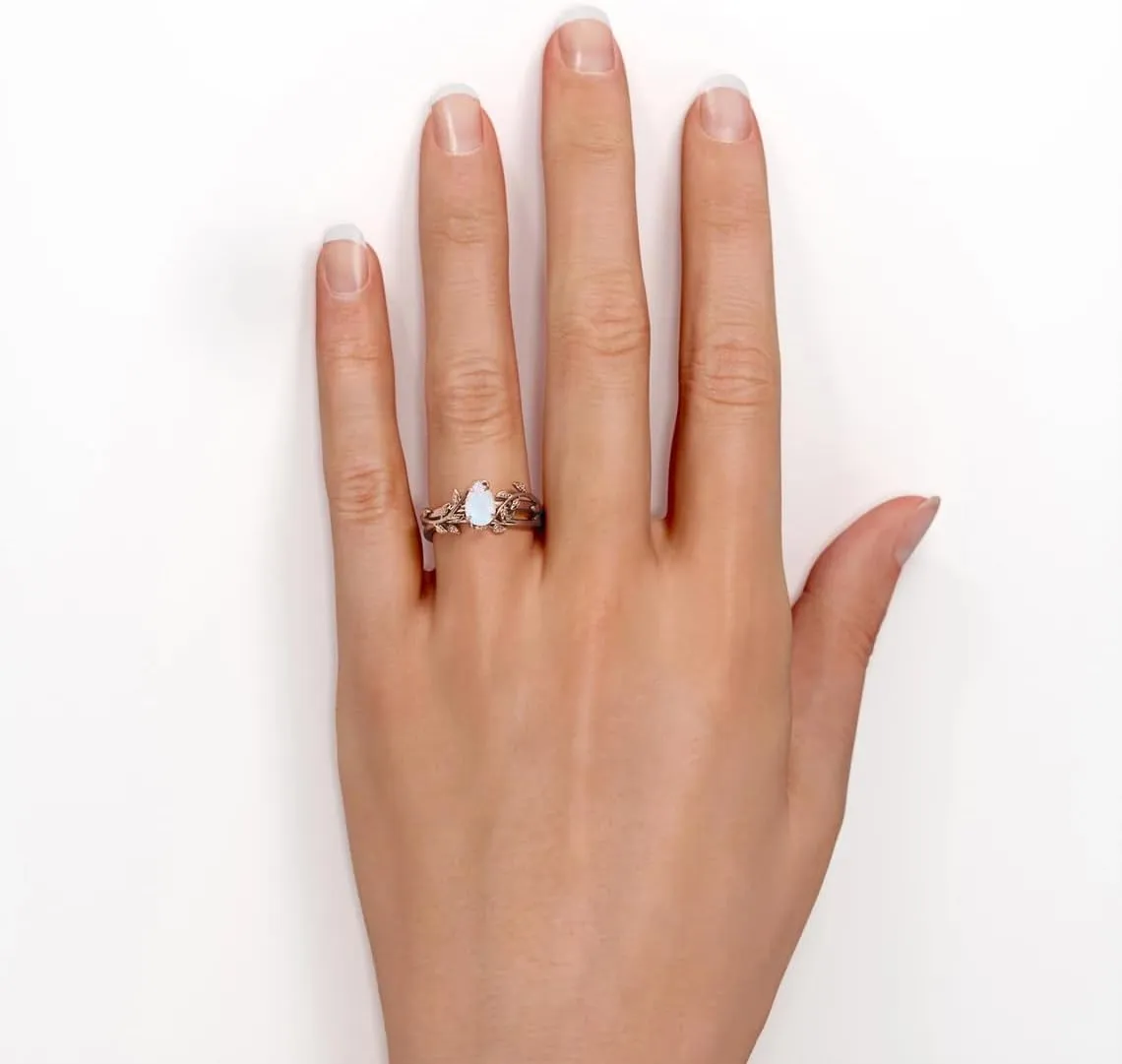 Opal Rings Sterling Silver Wedding Rings for Women, White Opal Engagement Promise Band Ring Anniversary Promise Rings for Her with Free Engraving