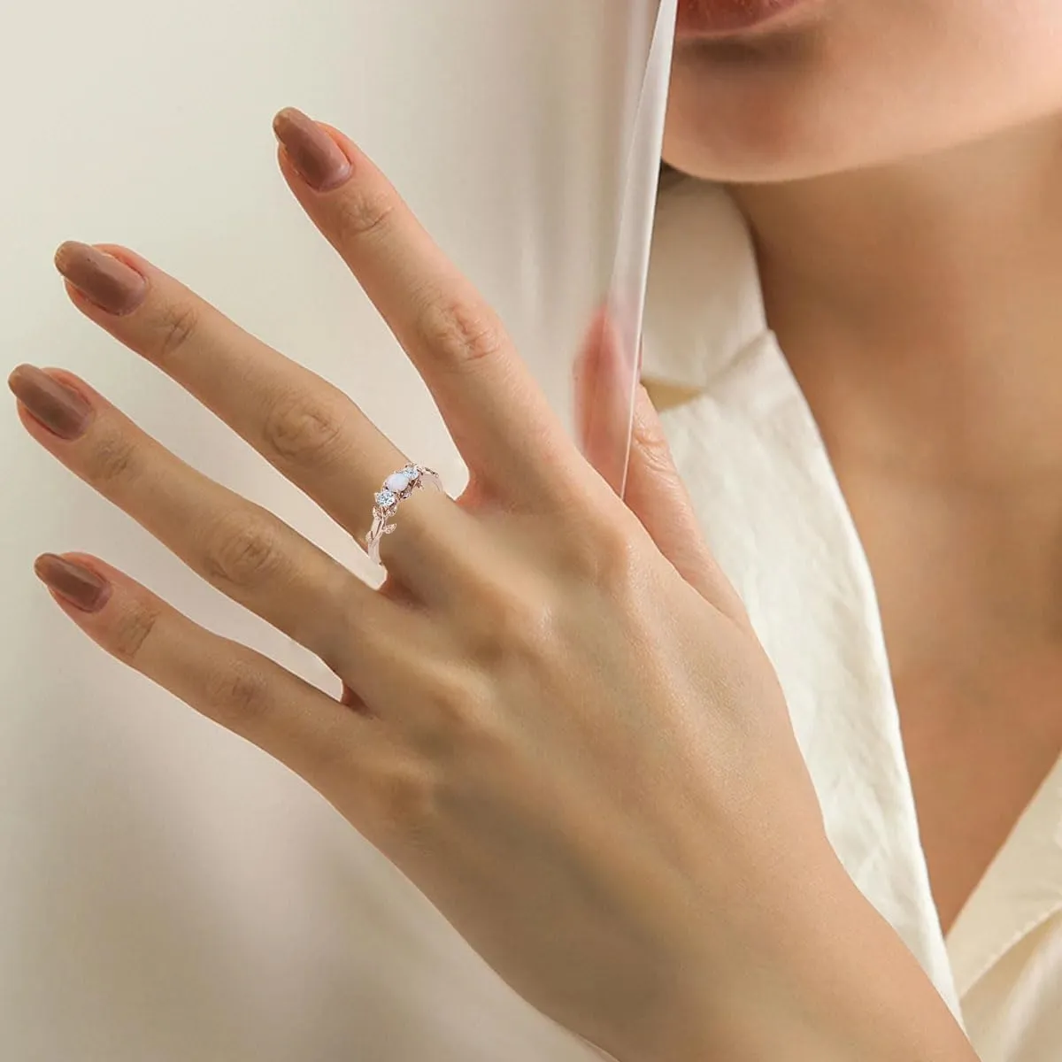 Opal Rings Sterling Silver Wedding Rings for Women, White Opal Engagement Promise Band Ring Anniversary Promise Rings for Her with Free Engraving