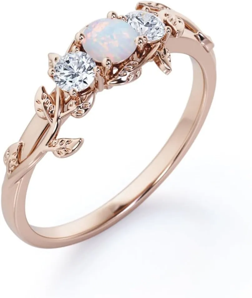 Opal Rings Sterling Silver Wedding Rings for Women, White Opal Engagement Promise Band Ring Anniversary Promise Rings for Her with Free Engraving